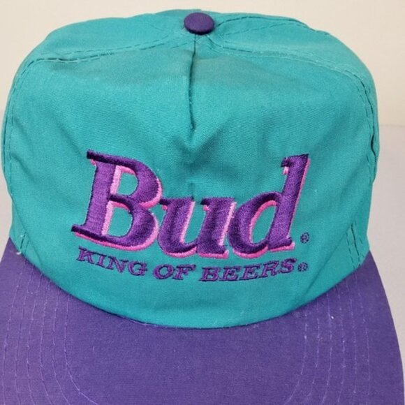 Vintage Bud King of Beers Teal Purple Snapback Hat - Picture 3 of 8